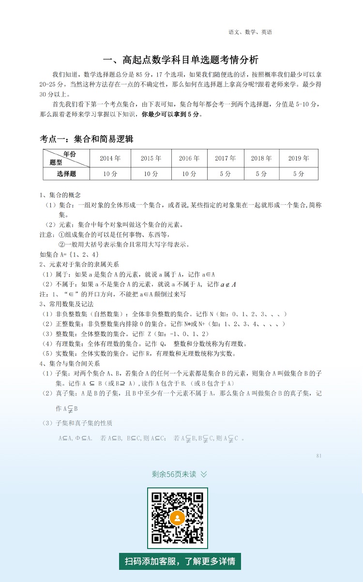 2021年深圳成人高考復(fù)習(xí)資料：高起點(diǎn)數(shù)學(xué)科目（電子版，可下載）